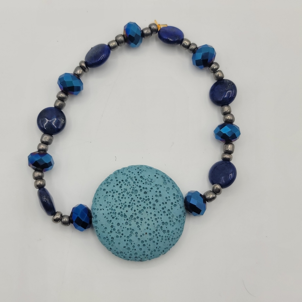 Handmade stretch bracelet, Blues lava stone